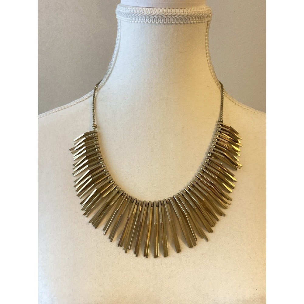 Gold Tone Fringe Statement Necklace Modernist Bib Collar Runway Brutalist